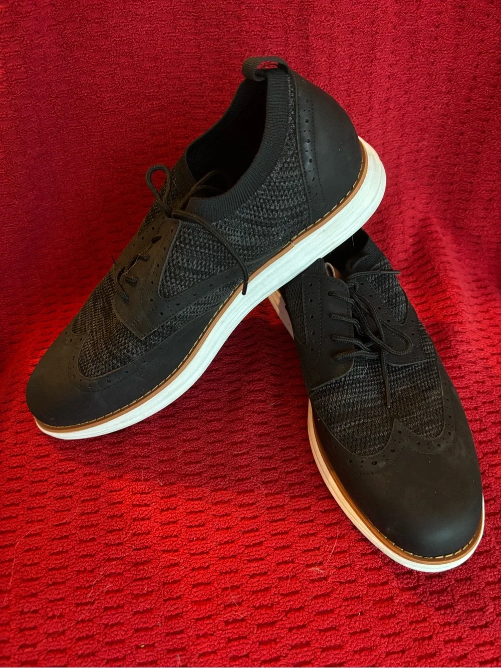 Men's Black Knit Wingtip Derby Oxfords